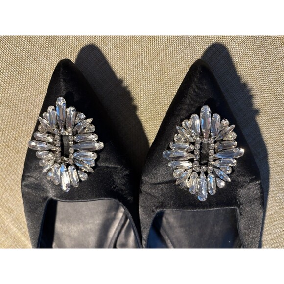 Open Edit Nordstrom Satin Pointed Flats Sling Back with Diamonds Size 9 Black - Picture 5 of 6
